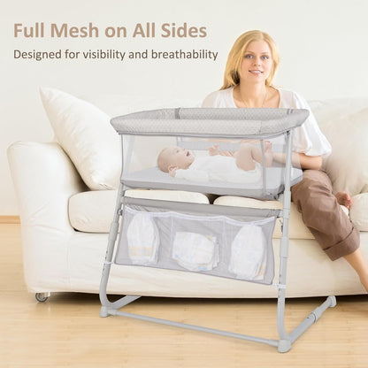 INFANS Over Bed Bassinet for Baby, Bedside Sleeper with Lowering Wall for Easy Access, Safe Close Sleeping, Adjustable Height, Storage, Newborn Infant Girls Boys (White)