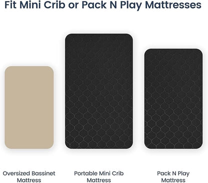 david's kids 2 Pack 38''x25'' Waterproof Mini Crib Mattress Protector, Fitted Pack N Play, Playard and Mini Crib Mattresses, Ultra Soft Breathable Pad Cover for Boys Girls Neutral, Black