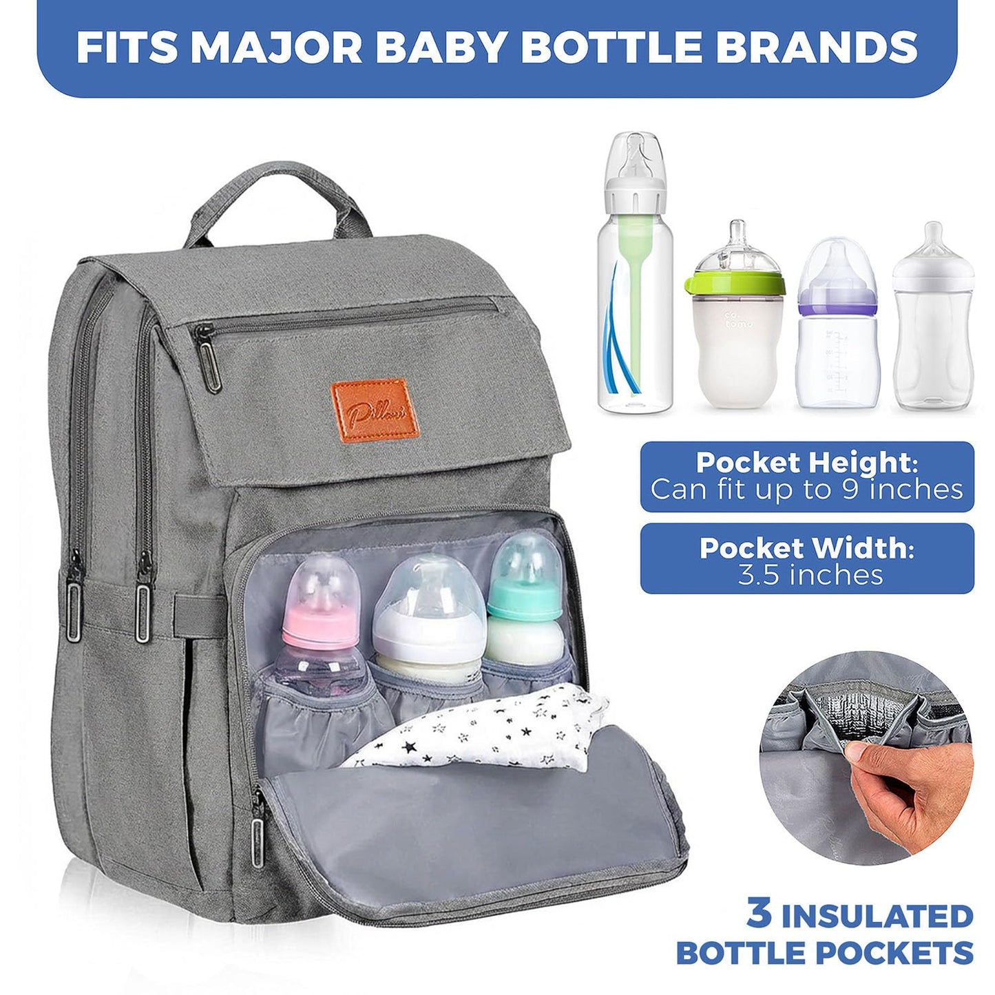 PILLANI Baby Diaper Bag Backpack - Large Waterproof Travel Diaper Bag for Boys & Girls, 16 Organizer Pockets with Changing Pad, Insulated Bottle Pockets & Stroller Straps, Baby Shower Gifts, Dinosaur