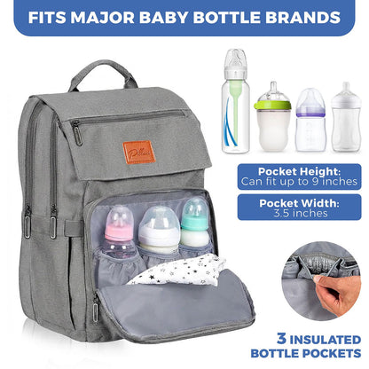 PILLANI Baby Diaper Bag Backpack - Large Waterproof Travel Diaper Bag for Boys & Girls, 16 Organizer Pockets with Changing Pad, Insulated Bottle Pockets & Stroller Straps, Baby Shower Gifts, Dinosaur