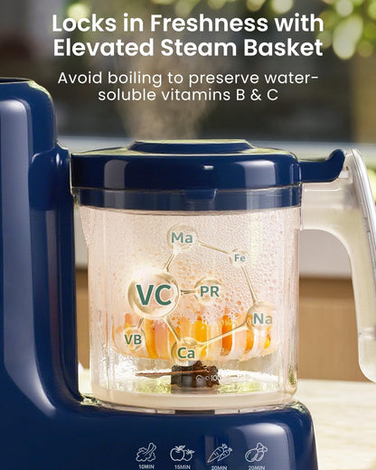 Grownsy Baby Food Maker with Steam Basket, One Step Baby Food Processor Steamer Puree Blender Grinder Mills Machine, Auto Cooking Grinding and Sterili-zing for Healthy Homemade Baby Food, Blue