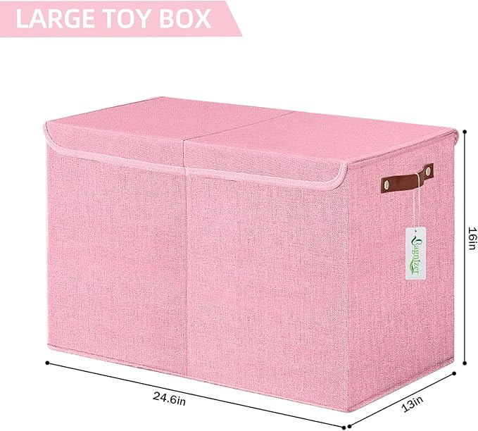 Bagnizer Large Toy Storage Box with Lids, Collapsible Sturdy Baby Storage Organizer Chest Bin Basket for Kids, Boys, Girls, Playroom, Nursery, Bedroom, Closet 25"x13"x16" (Pink)