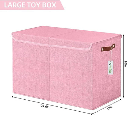 Bagnizer Large Toy Storage Box with Lids, Collapsible Sturdy Baby Storage Organizer Chest Bin Basket for Kids, Boys, Girls, Playroom, Nursery, Bedroom, Closet 25"x13"x16" (Pink)