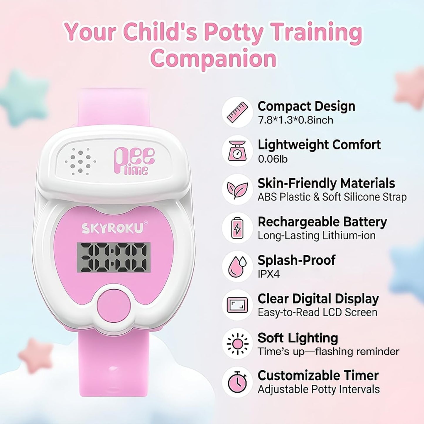 Potty Training Watch for Toddlers, Cute Apple-Shaped Design with 5 Timing Modes (30-180min), Music & Flash Reminders, Magnetic Charging, Compact Screen, Splash-Proof, Gifts for 3-7 Year Old Girls Boys