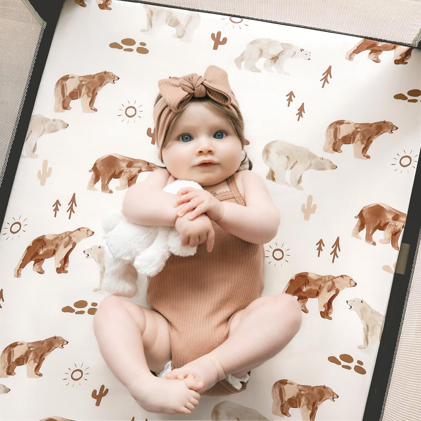 GRSSDER Stretch Ultra Soft Jersey Knit Fitted Pack n Play Playard Sheets Set 2 Pack，Fits Portable/Mini Cribs Sheets, Playards Mattress Pads, Stylish Watercolor Animals for Baby, Mint Green