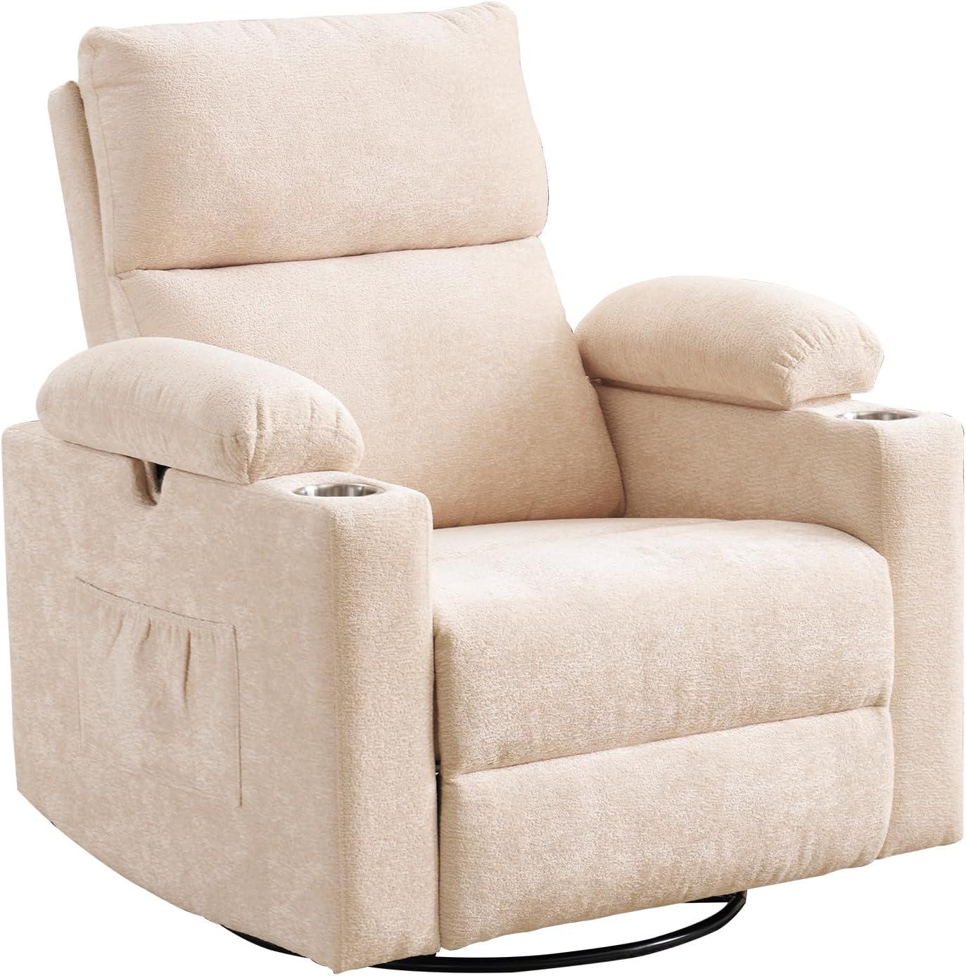 Rocking Chair Nursery with Adjustable Armrest for Breastfeeding, Glider Recliner Nursery Chair with Massage and Heat, Power Swivel Rocker Recliner with Adjustable Headrest, Corduroy, Beige
