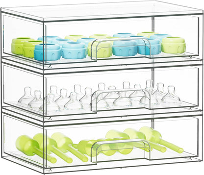 SpaceAid Bottle Storage Organizer Baby - Acrylic Bottles Station Organizer Container, Stackable Clear Drawers for Countertop, Vanity, Bathroom, Cabinet, Pantry Organization, 5 Pack, 2S2M1L, 15.4" H