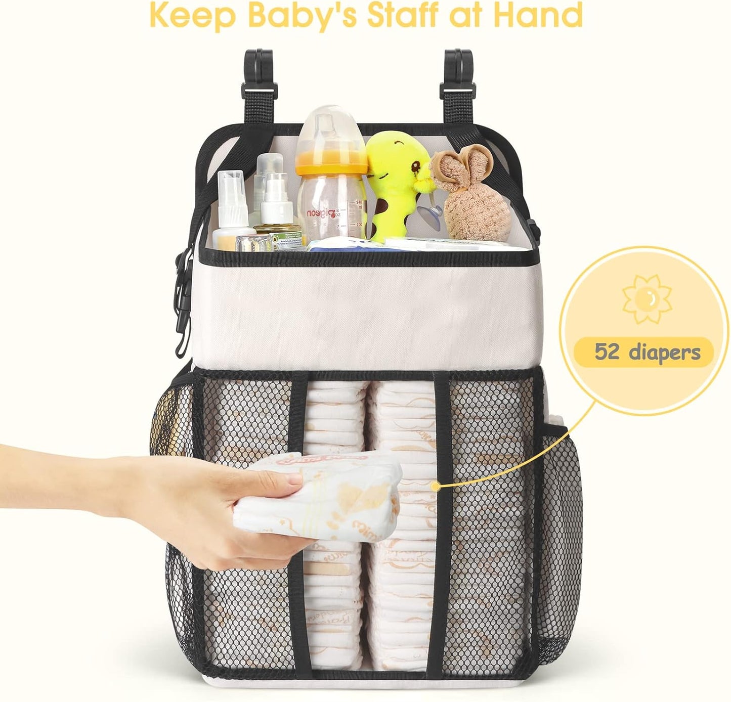 Maliton Changing Table Diaper Organizer - Baby Hanging Diaper Stacker Nursery Caddy Organizer for Cribs Playard Baby Essentials Storage (Gray)