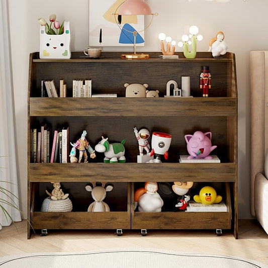 COZPAW Toy Storage Organizer, 3 Tier Montessori Shelf with Movable Bins (Brown)