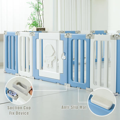 Bestgame Baby Play Pen, Foldable Play Pens for Babies and Toddlers, 14 Panels Extra Large Baby Playpen, Astronauts Portable Fence, Kids Gate Playpen Yard - Grey