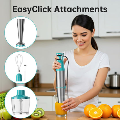 Turelar Immersion Blender Handheld Corded Hand Blenders Set 1100W, Trigger Variable Speed 5 in 1 Stick Emulsifier with Chopper, Whisk and Frother for Soup, Baby Food and Smoothies, Orange