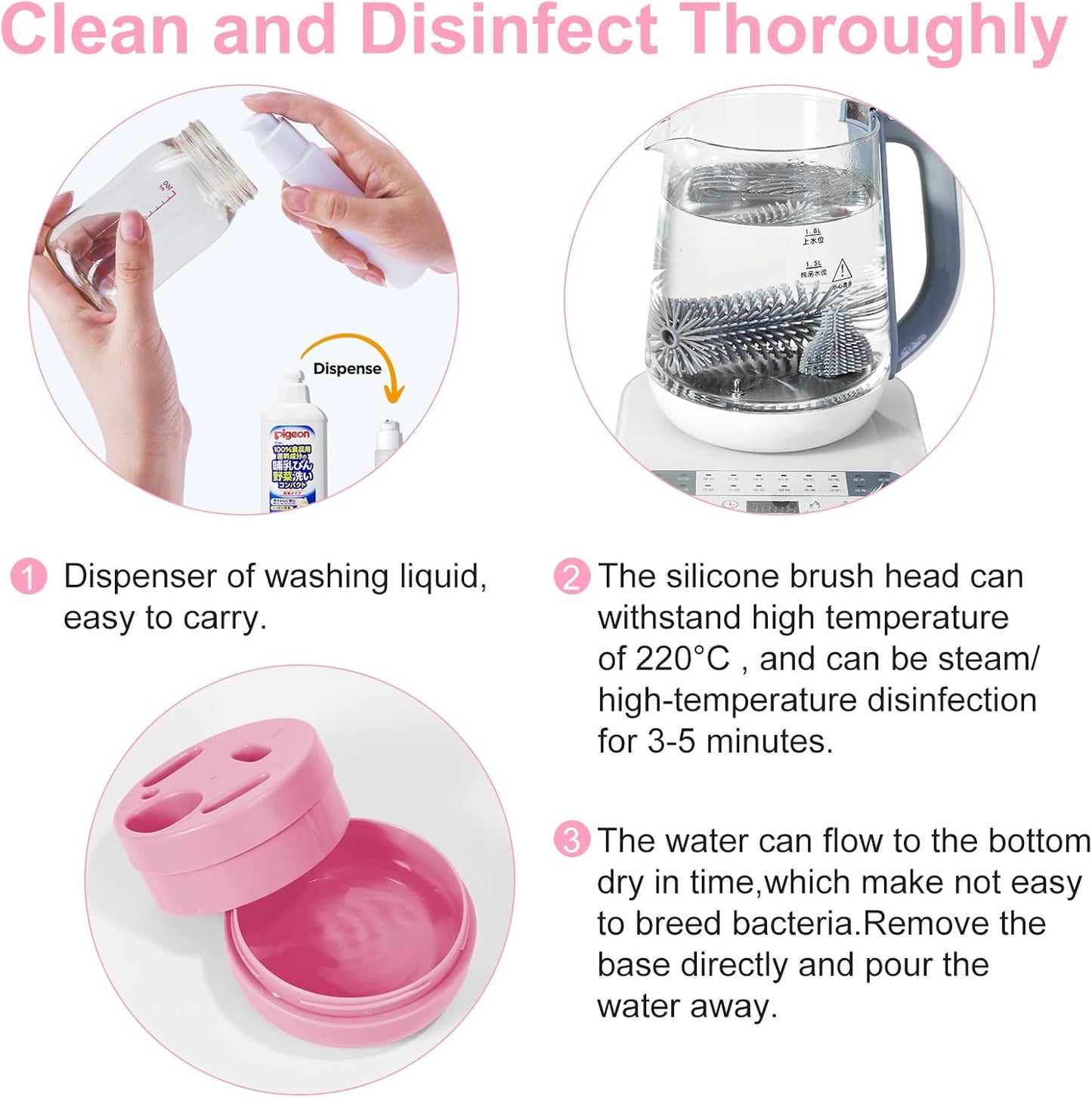 WHNLTravel Baby Bottle Brush Set with Bottle Cleaner Brush Set and Drying Rack,Gift for Newborn Mothers, Suitable for Travel and Home(Yellow)