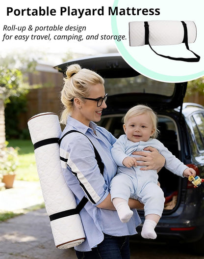 Pack and Play Mattress 38"x26" Playard Baby Pad for Pack n Play, No Gap Safer 3D Piped Edge, 1.5" Thick Medium Firm, Breathable Waterproof Washable Cover, White
