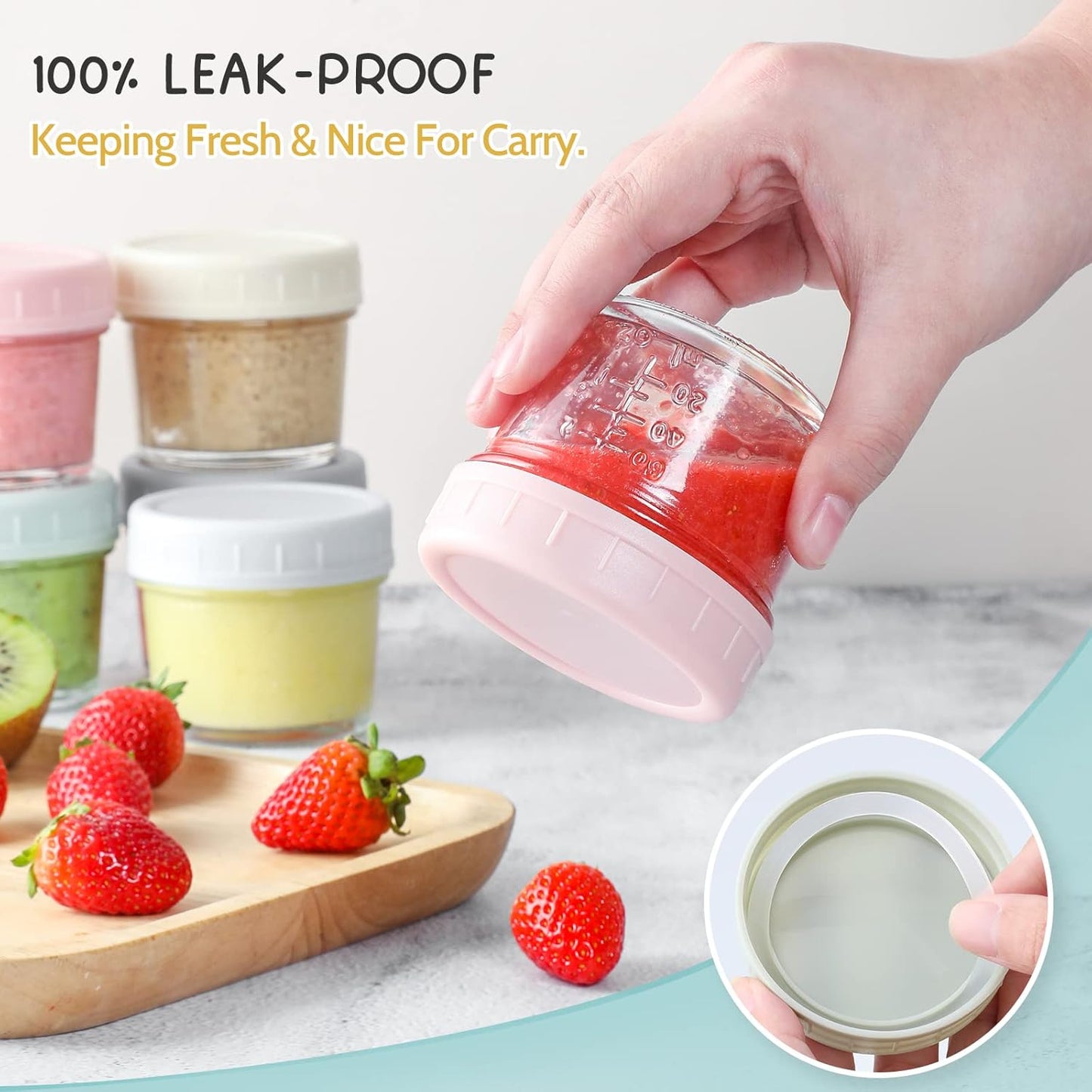 VITEVER 12 Pack Glass Baby Food Storage Containers - 8 oz Baby Food Storage Jars With Lids, Baby Food Maker, Microwave, Dishwasher & Freezer Safe