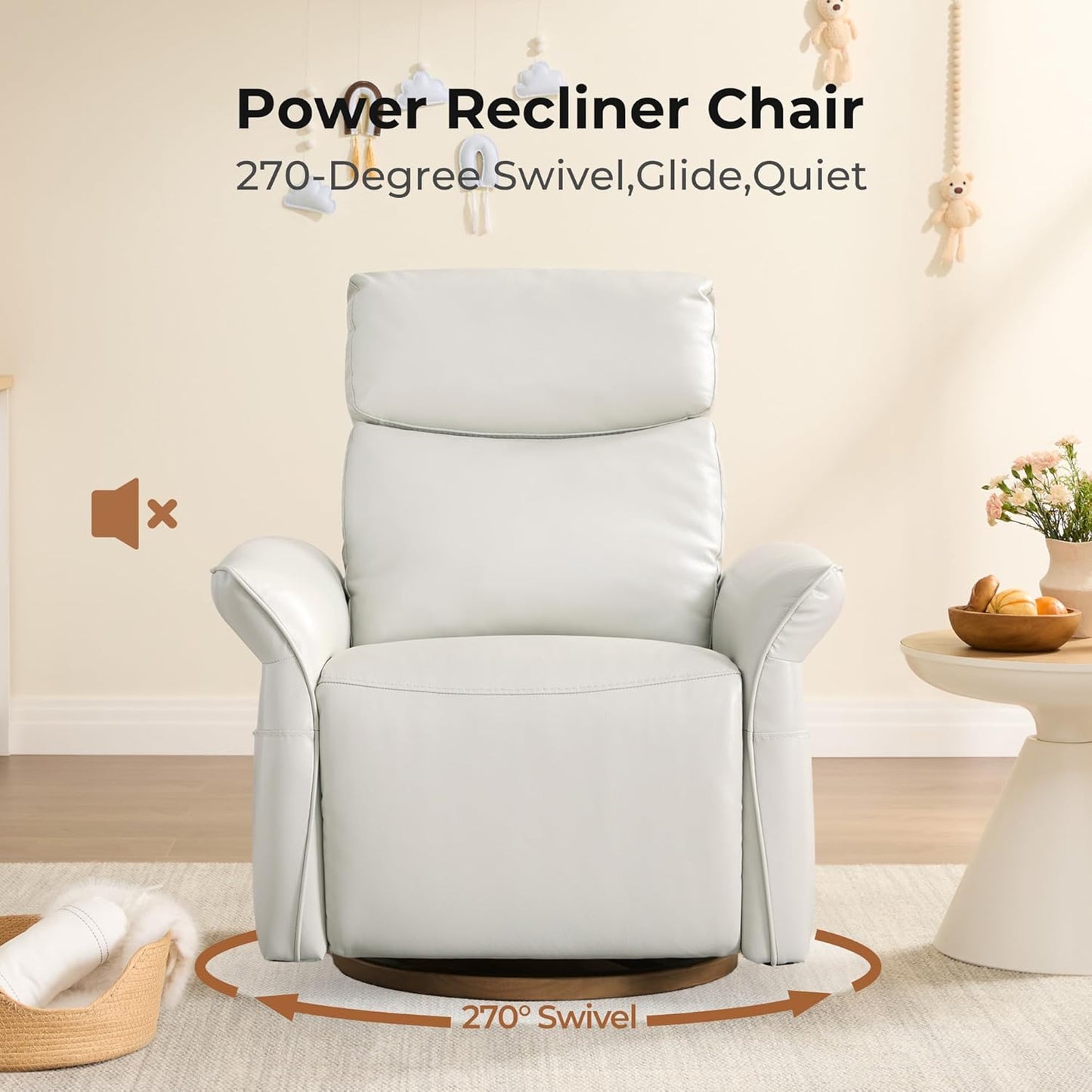 CHITA Power Recliner Chair, Electric Triple-Motor Swivel Glider Nursery Rocking Chair with Adjustable Power Headrest and Lumbar Support, GREENGARD Gold Certified, Solid Wood Base, Khaki Grey