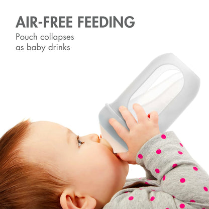 Boon Nursh Reusable Silicone Pouch Baby Bottles - Slow Flow Nipple - Silicone Baby Bottle Pouch and Nipple - Baby Feeding Essentials - Speckle - 0-3 Months - 3 Count - 4 Ounce