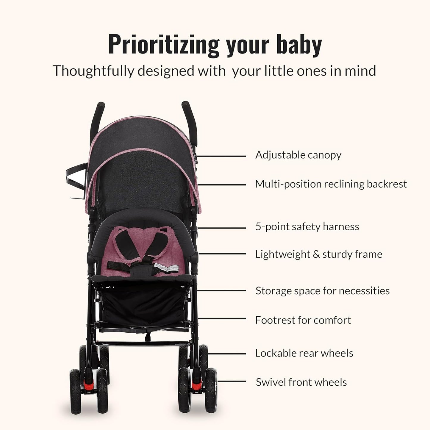 Dream On Me Vista Moonwalk Stroller, Disney Approved Lightweight Stroller for Toddlers and Infants, One-Hand Fold, Reclining Seat, Canopy with Sun Visor, Everyday & Travel Ready