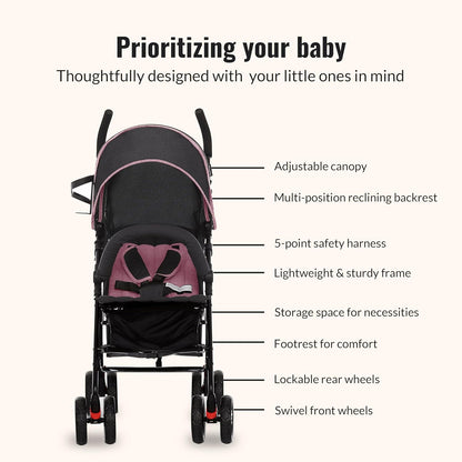 Dream On Me Vista Moonwalk Stroller, Disney Approved Lightweight Stroller for Toddlers and Infants, One-Hand Fold, Reclining Seat, Canopy with Sun Visor, Everyday & Travel Ready