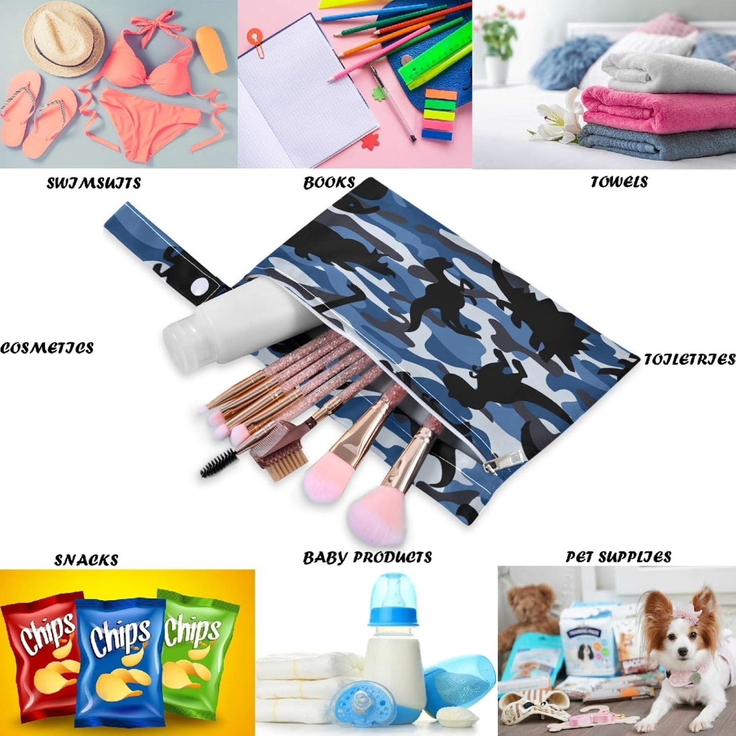 visesunny Contour Lines White Abstract Flower Pink Pattern 2Pcs Wet Bag with Zippered Pockets Washable Reusable Roomy for Travel,Beach,Pool,Daycare,Stroller,Diapers,Dirty Gym Clothes, Wet Swimsuits, T