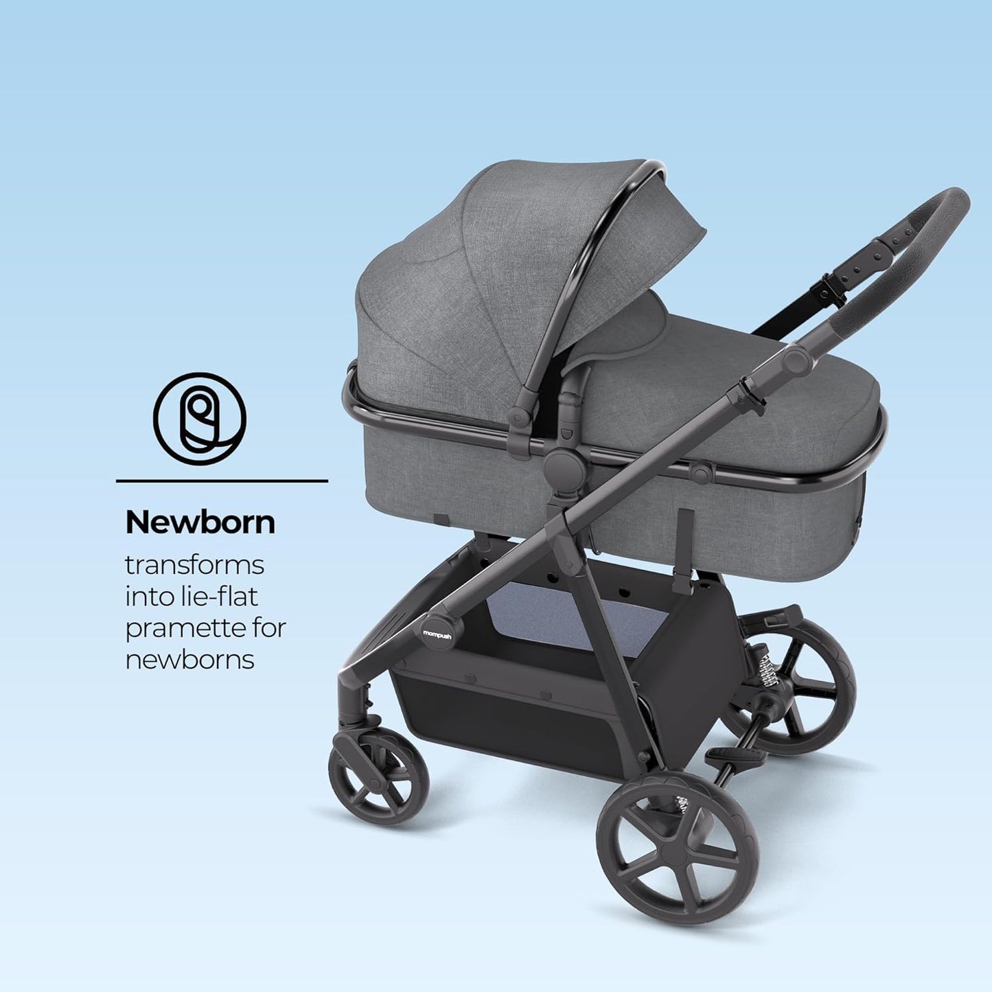 Mompush Meteor2 Baby Stroller 2-in-1 with Newborn Mode, Compatible with Infant Car Seat Adapter Included, Full-Size Bassinet Strollers for Family Outings
