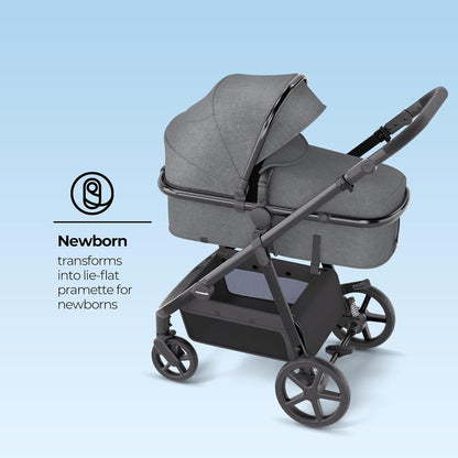 Mompush Meteor2 Baby Stroller 2-in-1 with Newborn Mode, Compatible with Infant Car Seat Adapter Included, Full-Size Bassinet Strollers for Family Outings