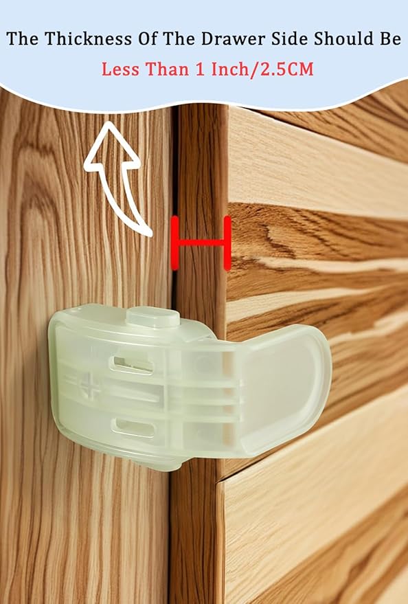 Maveek Baby Proof Drawer Lock Glow In The Dark, 4 Pack Luminous Cabinet Button Locks For Kitchen Cupboard, RV, Furnitures, Easy To Find At Night, Fluorescent Green