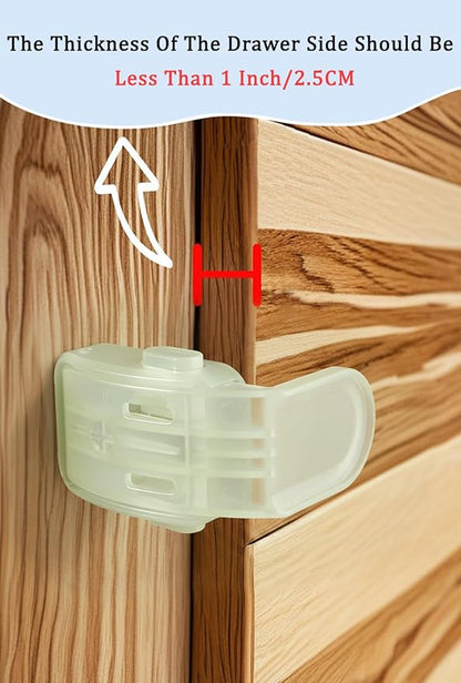Maveek Baby Proof Drawer Lock Glow In The Dark, 4 Pack Luminous Cabinet Button Locks For Kitchen Cupboard, RV, Furnitures, Easy To Find At Night, Fluorescent Green