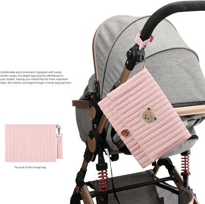 MOMIGO Baby Diaper Bag Organizer Pouches - Waterproof Pod Foldable Diaper Organizer Set, Cute Bear Bag Gift for Baby Shower (Black)