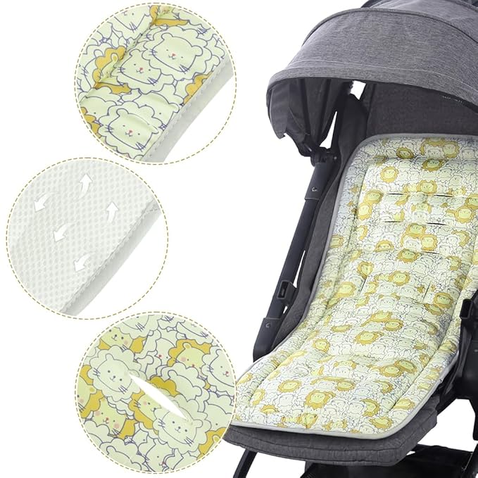 Baby Stroller Seat Liner Kids Pushchair Seat Cushion Mat Universal Breathable Stroller Liner Insert Stroller Cushion Pad Thick Cotton Stroller Liner Seat Pad Cover for (Cute Lions)