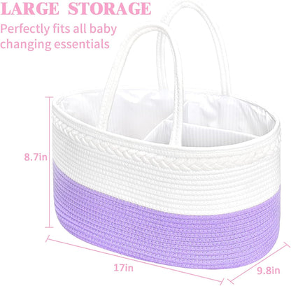 ABenkle Baby Diaper Caddy, Nursery Storage Bin and Car Organizer for Diapers and Baby Wipes, Cotton Rope Diaper Basket Caddy, Changing Table Diaper Storage Caddy