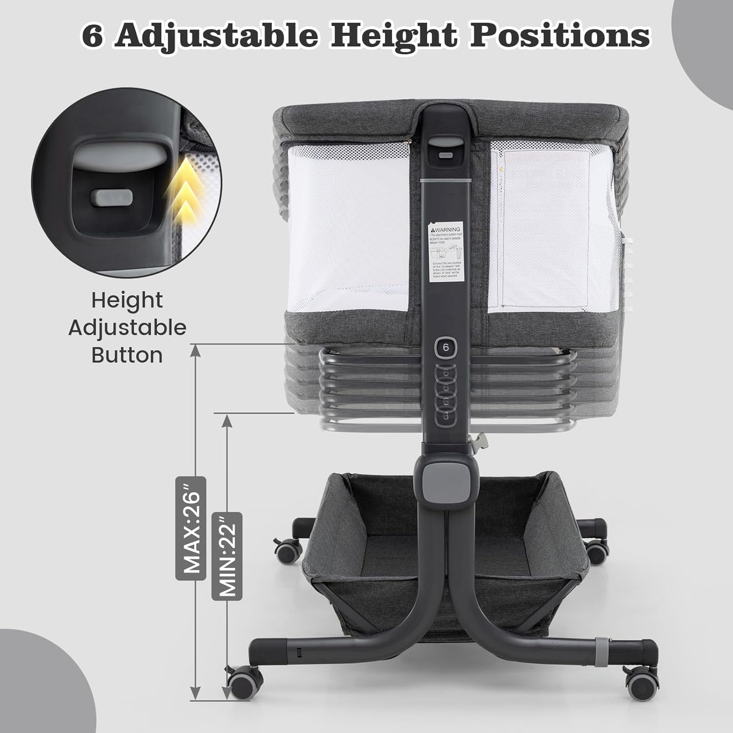 INFANS 3 in 1 Baby Bassinet, Bedside Sleeper with Comfy Mattress, Wheels, 6 Height Adjustable, Storage Basket, Travel Bag, Portable All Mesh Crib for Newborn Infant (Dark Grey)