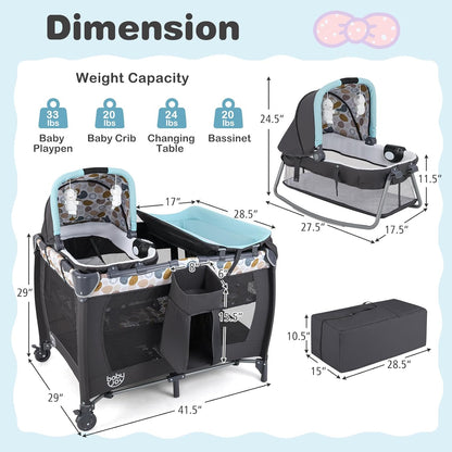 HONEY JOY Pack and Play, 5 in 1 Portable Infant Playpen with Bassinet & Changing Table, Storage Bag, Music Box, Toys, Carry Bag, Nursery Center, Baby Playard Pack n Play Crib for Boys Girls