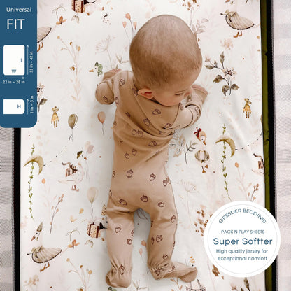 GRSSDER Stretch Ultra Soft Jersey Knit Fitted Pack n Play Playard Sheets Set 2 Pack，Fits Portable/Mini Cribs Sheets, Playards Mattress Pads, Stylish Watercolor Animals for Baby, Mint Green