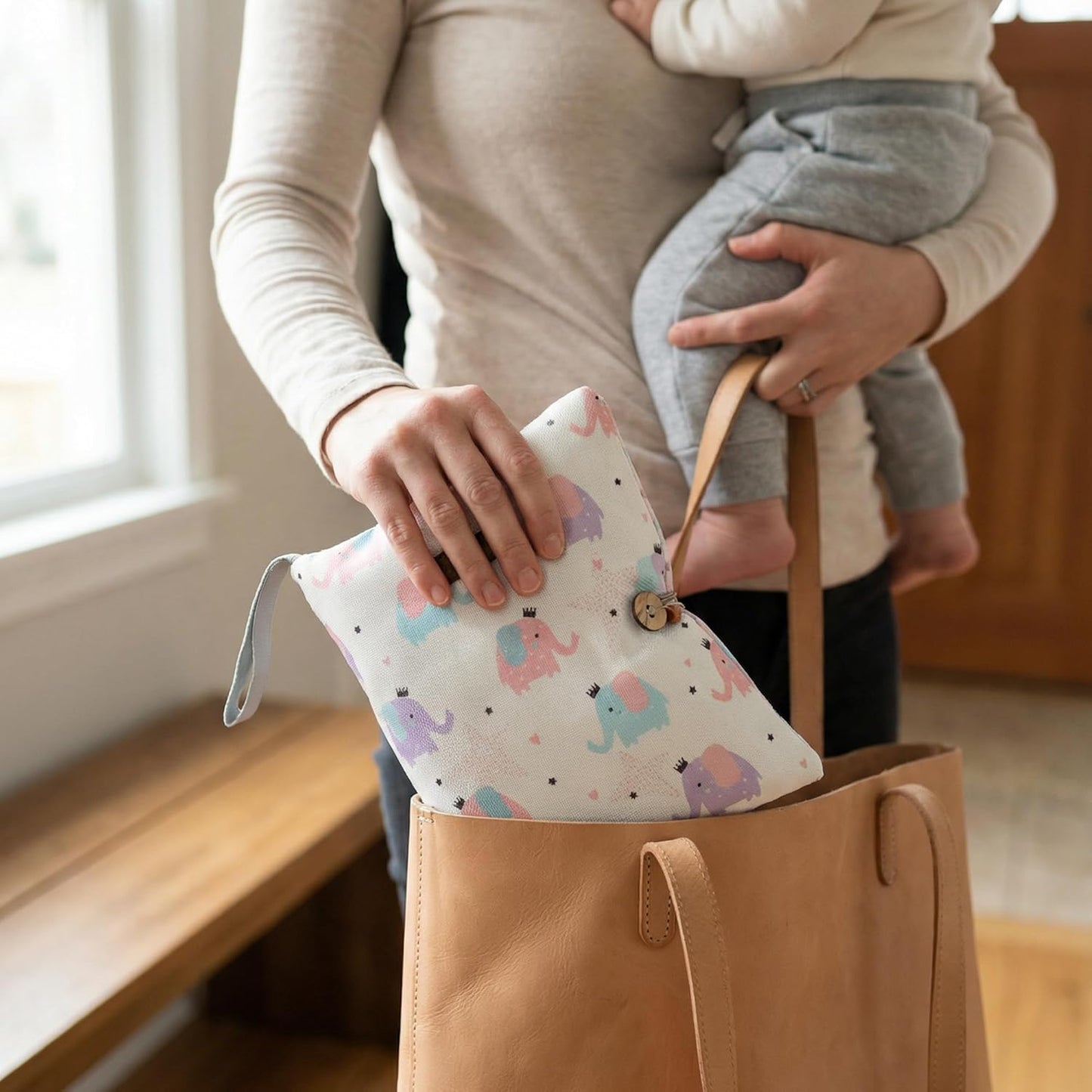 HAMUR Baby Diaper Bag Organizer – Travel-Friendly, Compact & Foldable | Stroller Pouch for Newborn Essentials – Must-Have for Boys & Girls (Leaves)