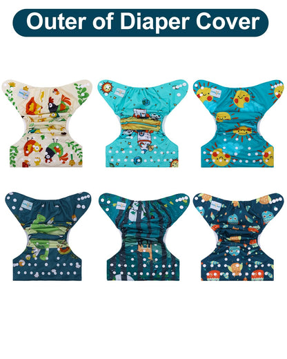 babygoal Cloth Diaper Covers 6 Pack with Wet Bag for Fitted Diapers and Prefolds with Double Gussets, Adjustable and Reusable for Baby Boys and Girls