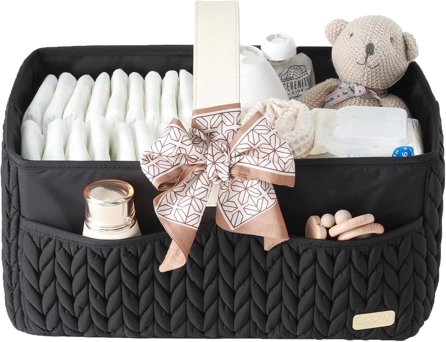 Luxurious Baby Diaper Caddy, Nursery Storage Basket for Newborn Essentials, Travel Baby Basket for Diapers Baby Wipes, Organizer Tote Bag Storage Bin, Baby Shower Gifts(Beige)