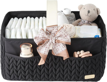 Luxurious Baby Diaper Caddy, Nursery Storage Basket for Newborn Essentials, Travel Baby Basket for Diapers Baby Wipes, Organizer Tote Bag Storage Bin, Baby Shower Gifts(Beige)