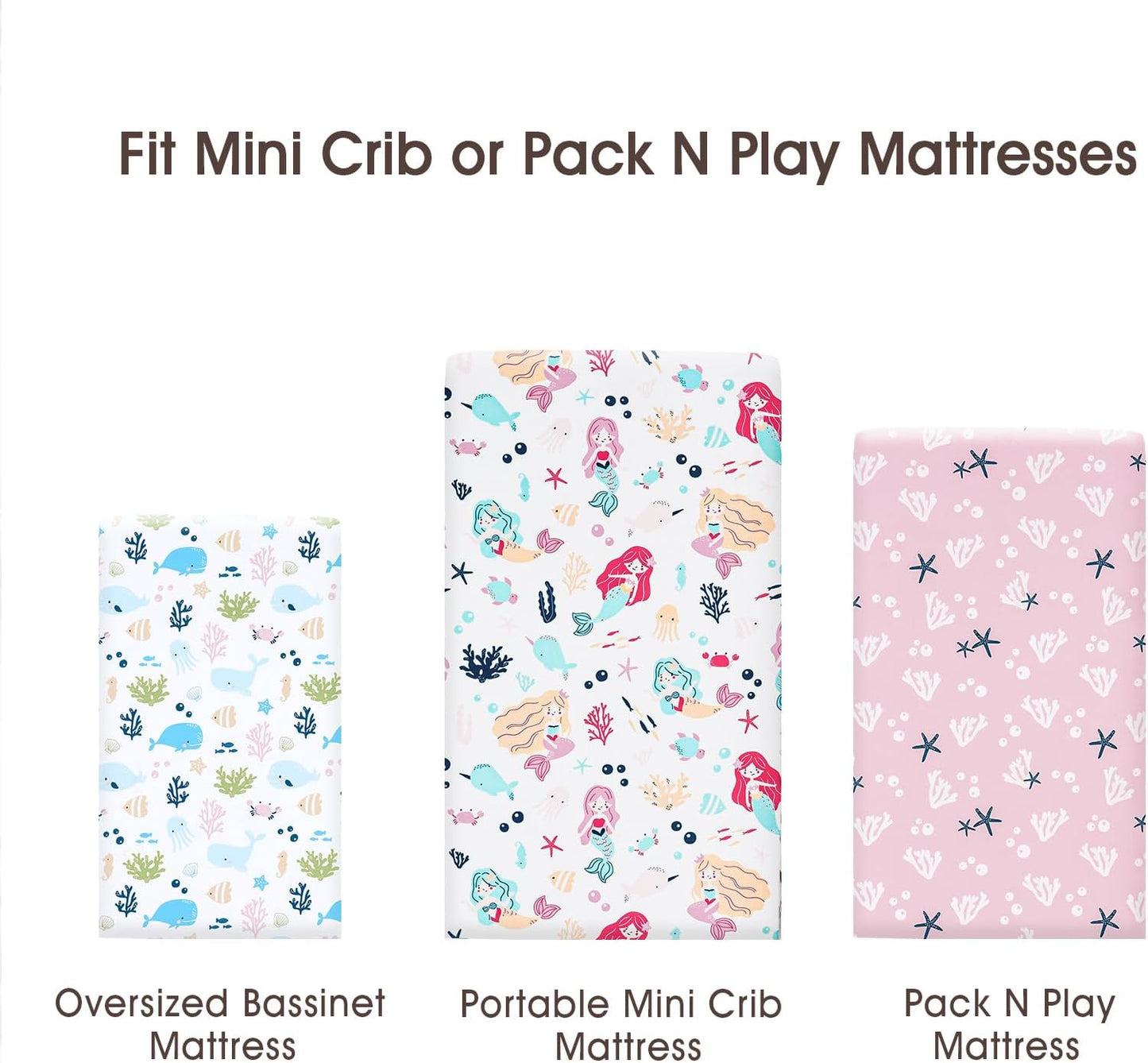 PHF 3 Pack Soft Mini Crib Sheets, Floral & Animal Pack N Play Sheets for Baby Boys Girls, No Slip Universal Fit for Pack N Play, Playard, Portable and Mini Crib Mattresses,Floral & Animal