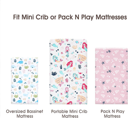 PHF 3 Pack Soft Mini Crib Sheets, Floral & Animal Pack N Play Sheets for Baby Boys Girls, No Slip Universal Fit for Pack N Play, Playard, Portable and Mini Crib Mattresses,Floral & Animal