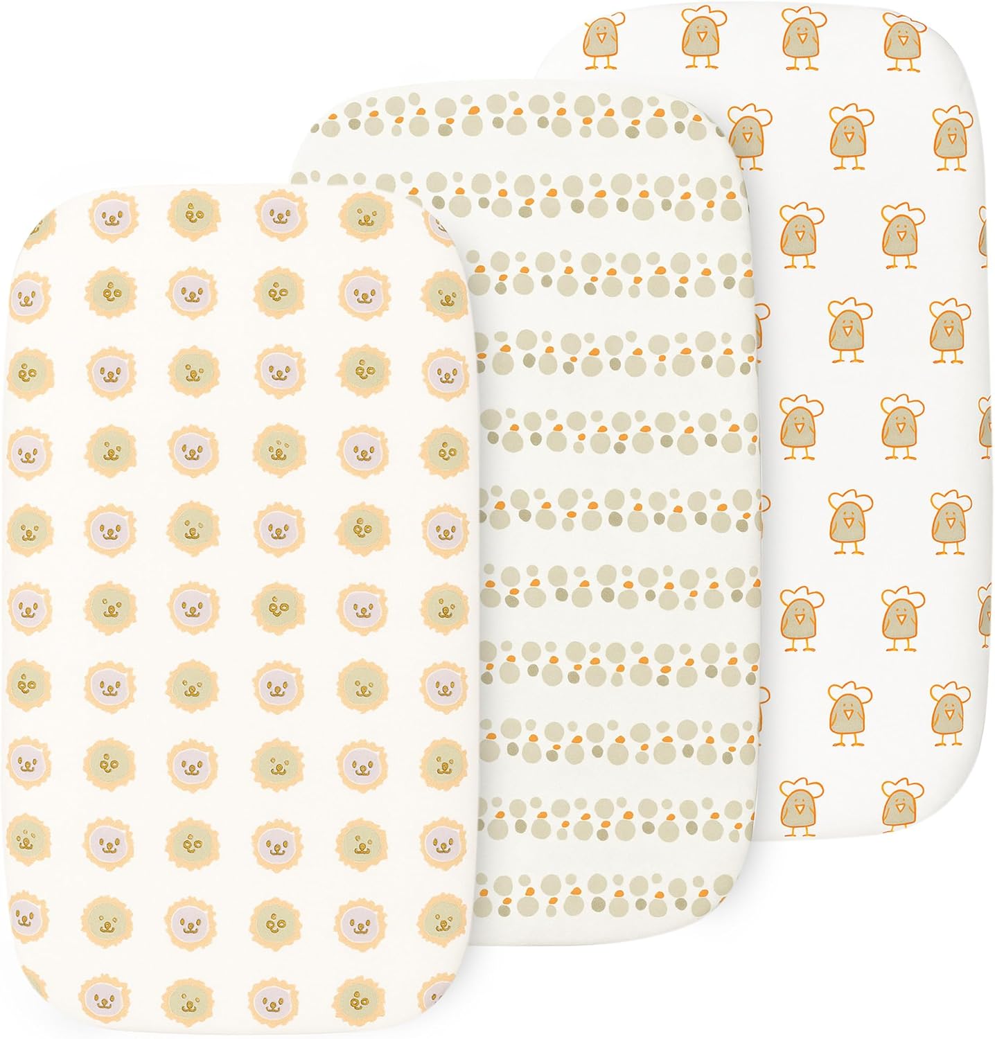 3-Pack Bedside Sleeper Bassinet Sheets | GOTS Certified Organic 100% Muslin Cotton | Ultra Soft & Breathable | 33×20×4” Fitted Sheets | Universal Fit 29–33” x 17–21” Pads