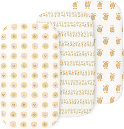 3-Pack Bedside Sleeper Bassinet Sheets | GOTS Certified Organic 100% Muslin Cotton | Ultra Soft & Breathable | 33×20×4” Fitted Sheets | Universal Fit 29–33” x 17–21” Pads