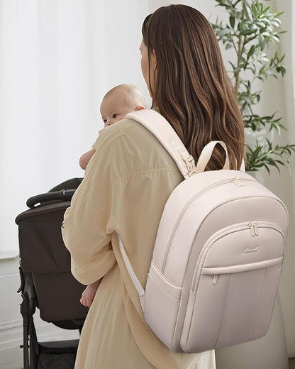 LOVEVOOK Diaper Bag Backpack, Large Puffy Baby Bag with Changing Pad Insulated Pockets Stroller Straps, Waterproof Diaper Backpacks for Mom Dad, Ivory
