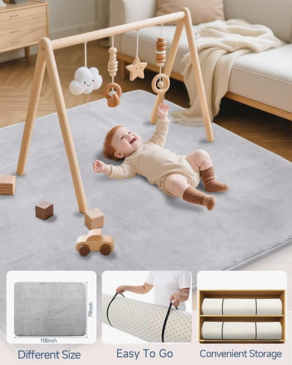 SEPARO Large Thick Baby Play Mat for Floor,Padded 79x118 Foam Mat,Tummy Time Mats,Soft Support&Plush Feel Nursery Rug,Non Slip for Toddler,Infants,Kids Play,Yoga,Baby Crawling Mats (Light Grey)