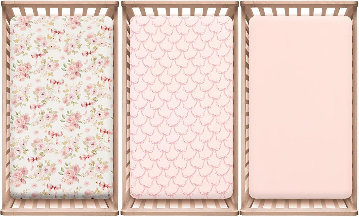 PHF 3 Pack Soft Mini Crib Sheets, Floral & Animal Pack N Play Sheets for Baby Boys Girls, No Slip Universal Fit for Pack N Play, Playard, Portable and Mini Crib Mattresses,Floral & Animal
