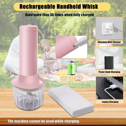 Hand Mixer with Whisk and Forther Wand,Electric Whisk, Milk Frother, Hand Held Mixers,Cordless Hand Mixer, Whisks for Cooking, Mini Mixer,Stirrers Electric,Food Chopper, Baby Food Maker,4-Speed, 10Oz