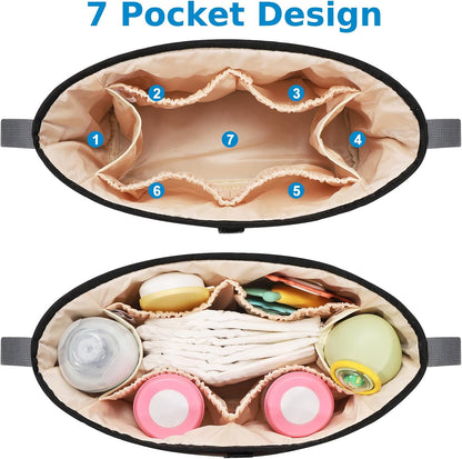 Accmor Universal Stroller Organizer, Stroller Bag Stroller Caddy Organizer, Stroller Accessories Fits for Uppababy, Baby Jogger, Nuna, Doona, Britax Strollers, Black