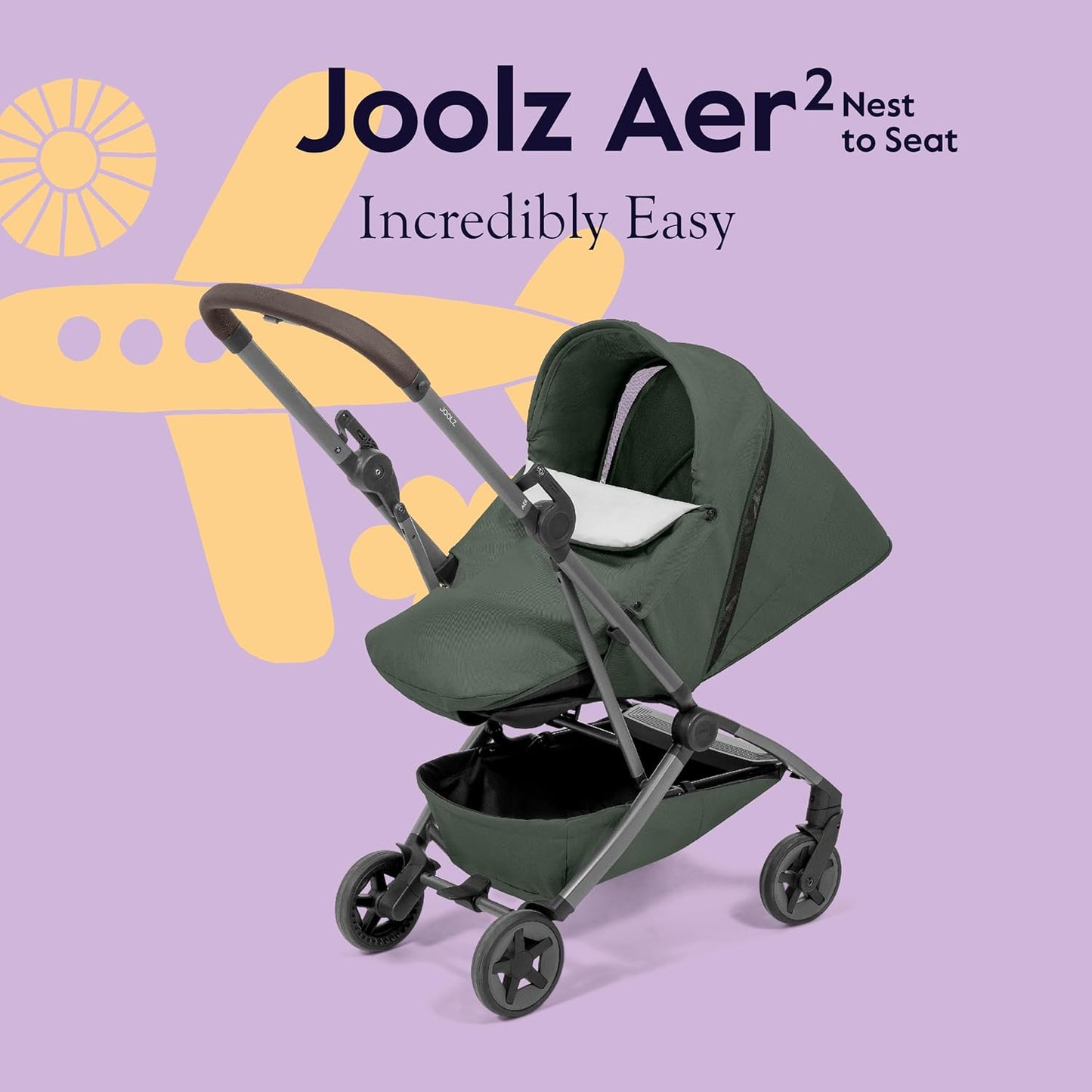 Joolz Aer2 Nest-to-Seat Accessory - Parent-Facing Compact Travel Stroller Seat for Newborn to Toddler (Up to 33 lbs) –Lightweight One-Hand Fold – Airplane Approved – Space Black (Chassis Not Included)