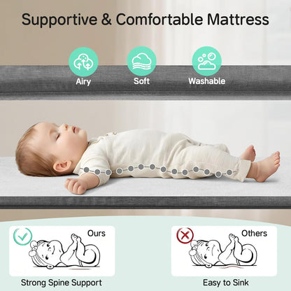 Cowiewie Bassinet Bedside Sleeper,Baby Bassinet Slides Over Bed,5-Position Height Adjustment & Breathable All-Mesh Wall Bedside Bassinet for Baby,Space-Saving Bedside Crib, Height(37.4-41.3") (Beige)