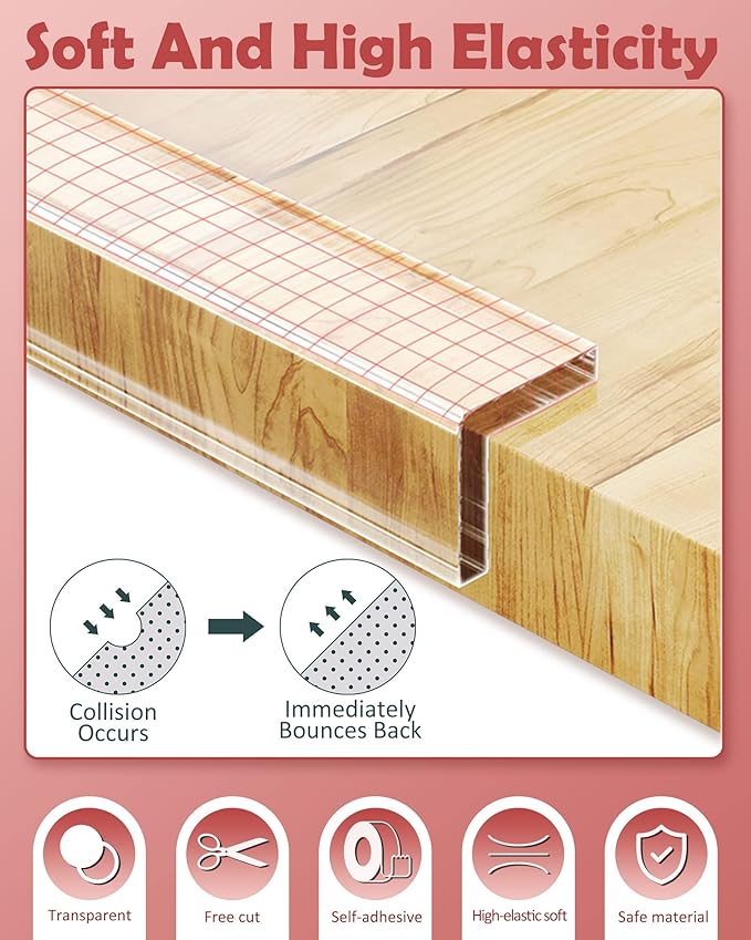 Baby Proofing, Clear Edge Protector Strip, Soft Corner Protectors for Kids, Baby Child Safety Tables Corner Guards for Furniture Against Sharp Corners for Cabinets, Tables, Drawers 32.8ft
