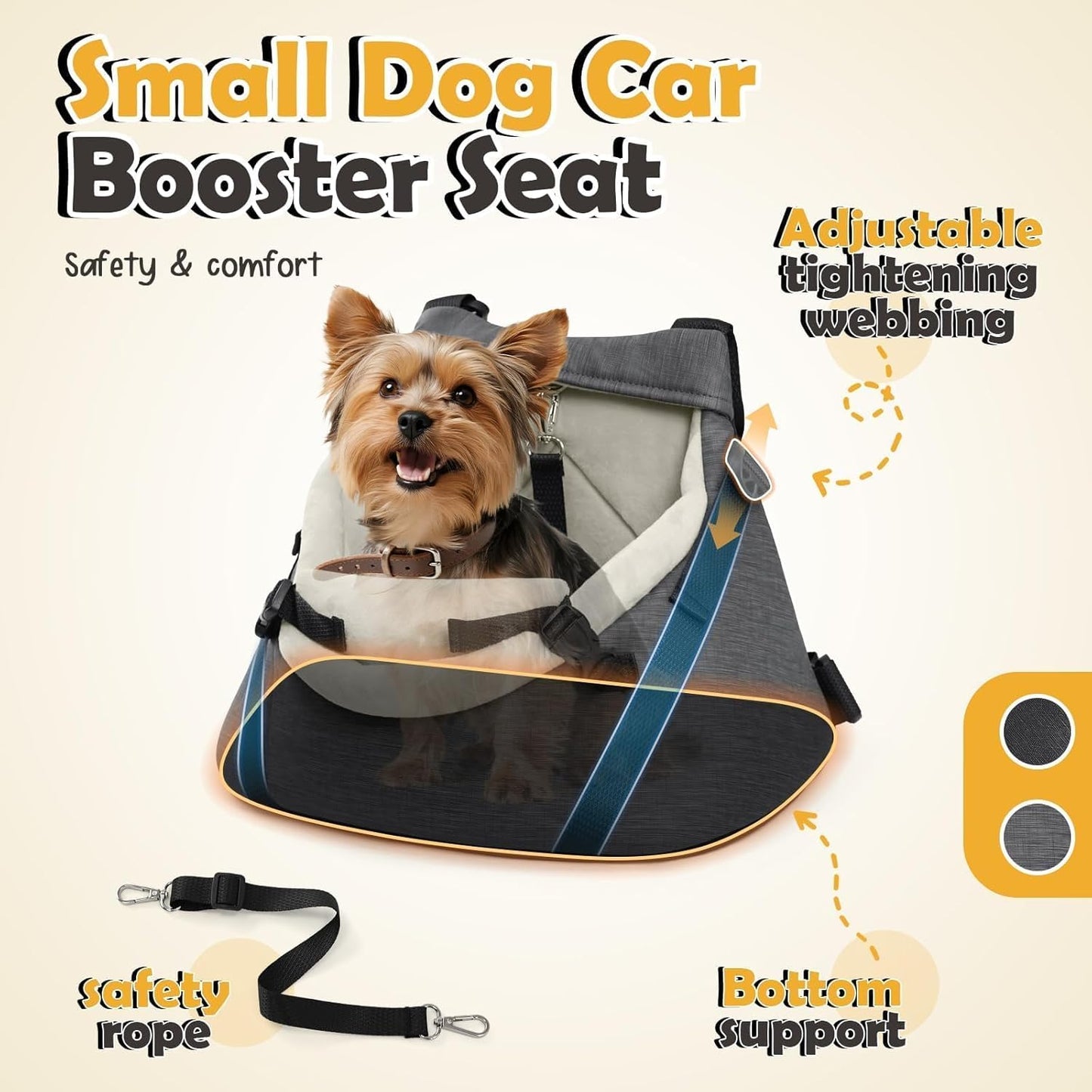 WOYYHO Luxury Dog Booster Car Seat Up to 7 lbs, PU Leather Pet Car Seat with Safety Belt & Soft Flannel Liner for Teacup Yorkie, Chihuahua, Maltese, Pomeranian, Toy Poodle, Small Cats, Bunny, Puppies